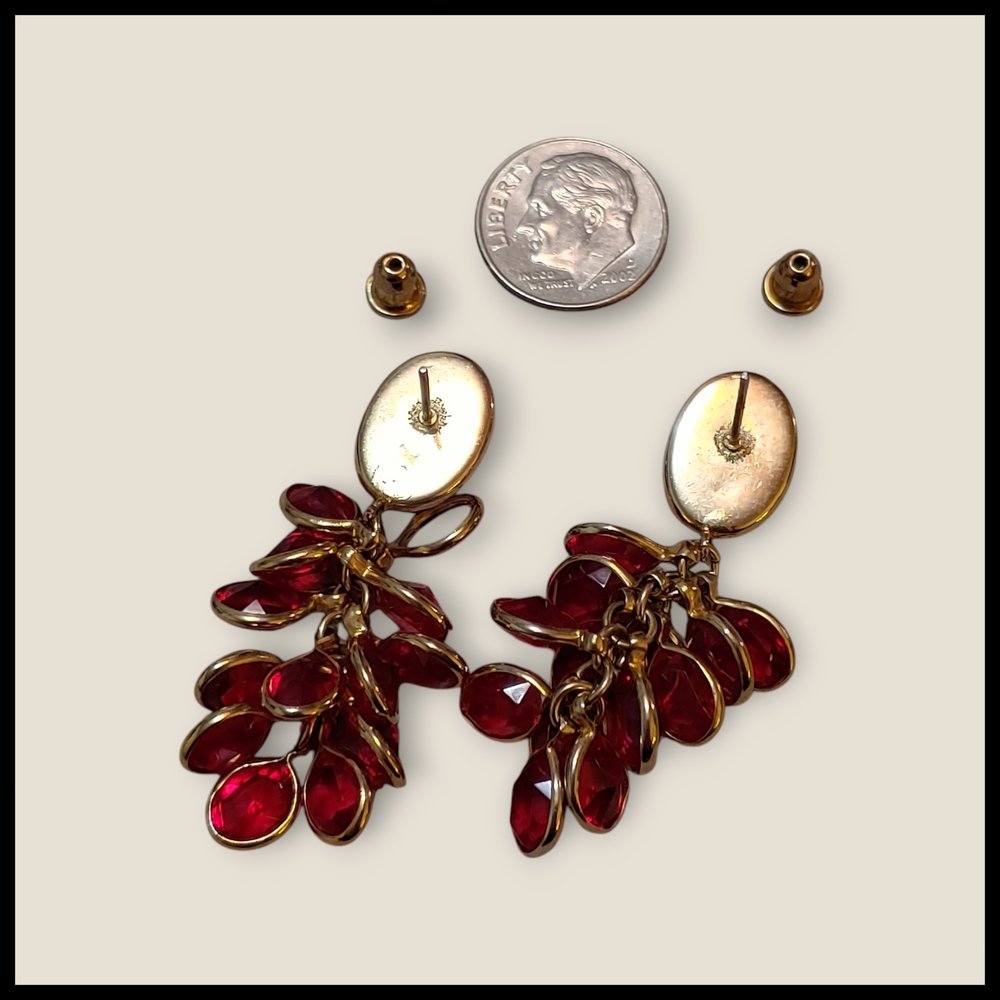 Elegant Red and Gold Bezel Chandelier Earrings - Picture 2 of 6